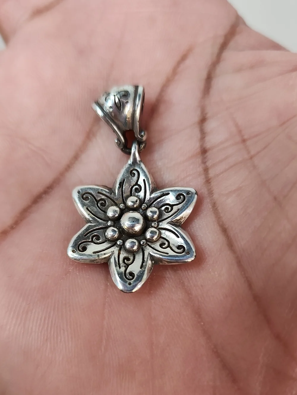 Silver Tone White Enamel Flower Pendant Crystal Statement Charm
